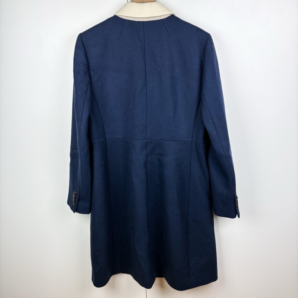 J. Crew 100% Wool Topcoat Contrast Lapel Double Serge Wool Navy Blue White 10 - Picture 7 of 9